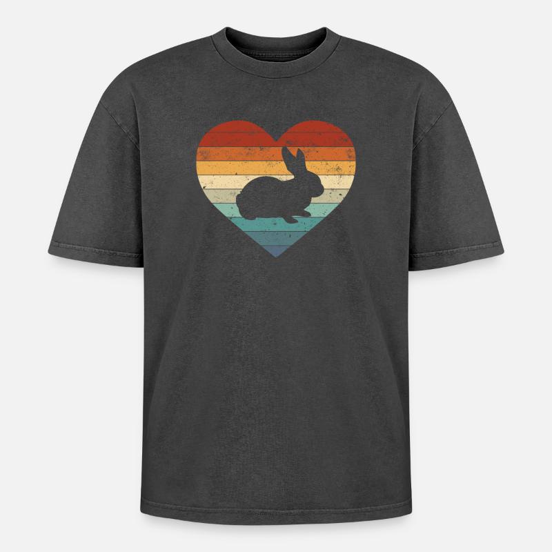 Rabbit - Oversized Unisex Premium Acid-Washed T-Shirt - acid washed black