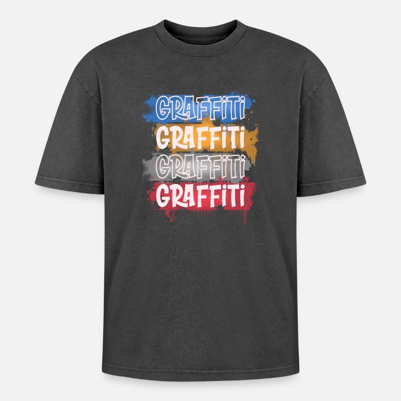 graffiti - Oversized Unisex Premium Acid-Washed T-Shirt - acid washed black