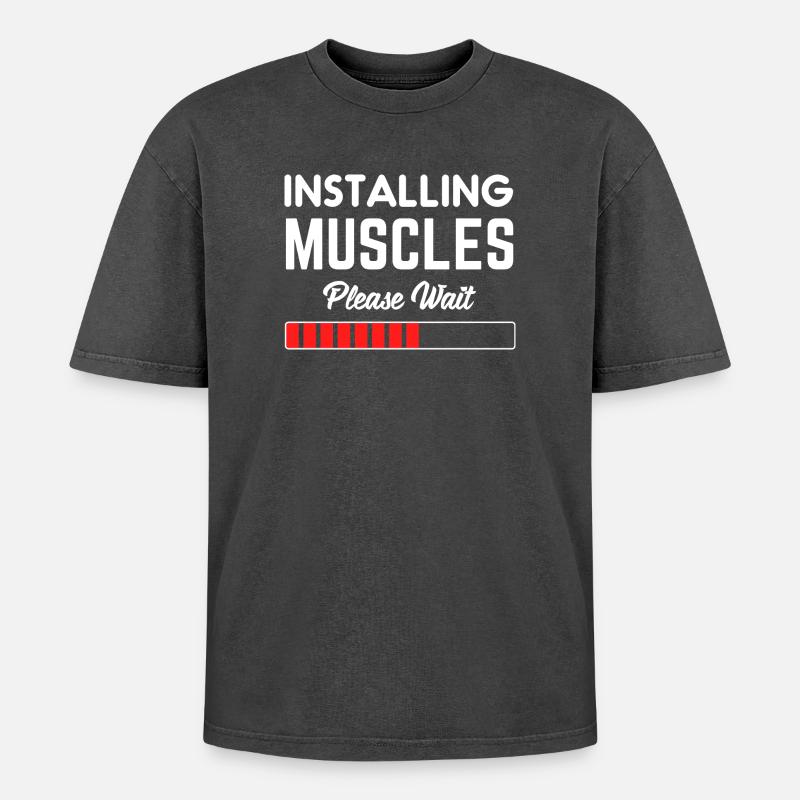 Installing Muscles Please Wait - T-shirt Premium unisexe oversize acid-washed - noir délavé acide