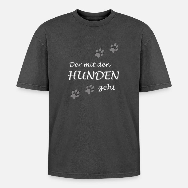 Der mit den Hunden geht Gassi Hundebesitzer Design - Oversized Unisex Premium Acid-Washed T-Shirt - Schwarz Acid Wash