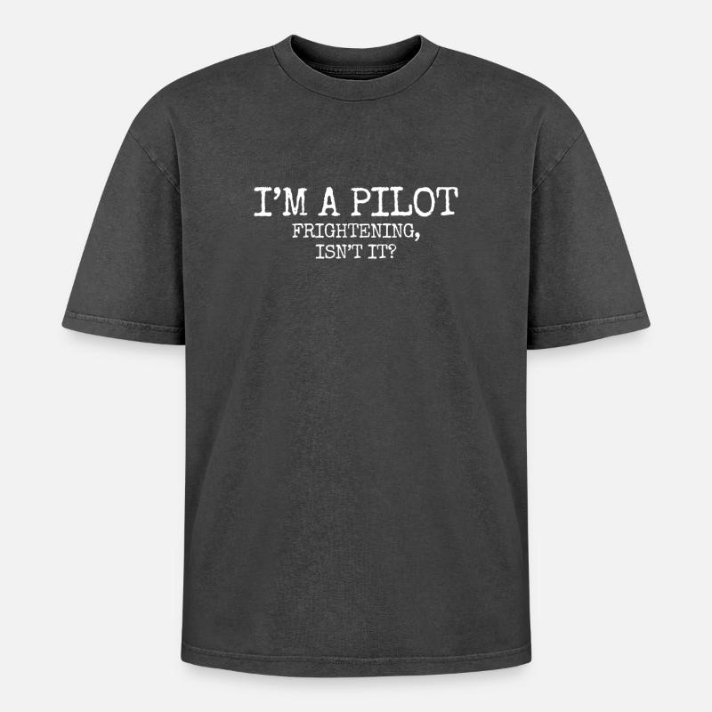 Pilot Flieger Luftfahrt - Oversized Unisex Premium Acid-Washed T-Shirt - Schwarz Acid Wash