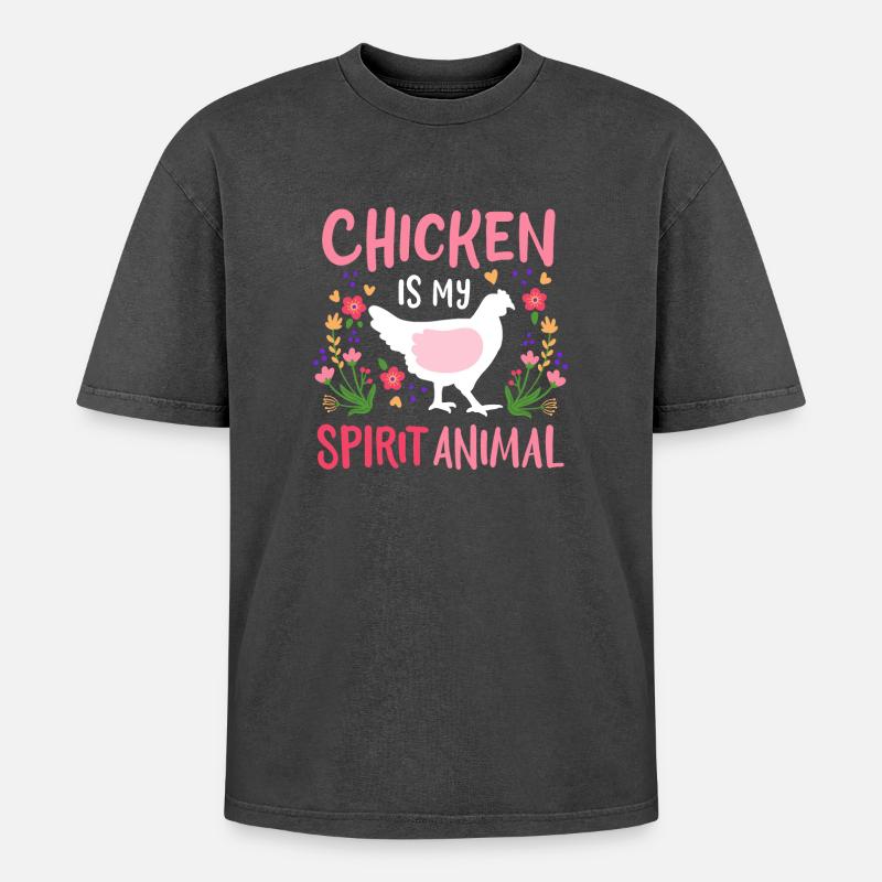 Poules Poules Élevage de poulets - T-shirt Premium unisexe oversize acid-washed - noir délavé acide