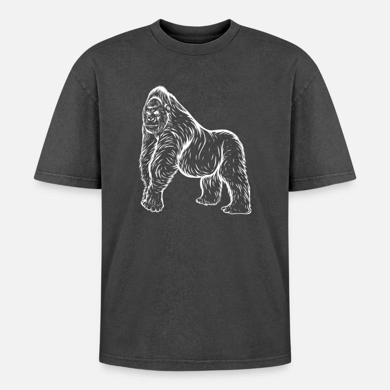 gorilla - Oversized Unisex Premium Acid-Washed T-Shirt - acid washed black