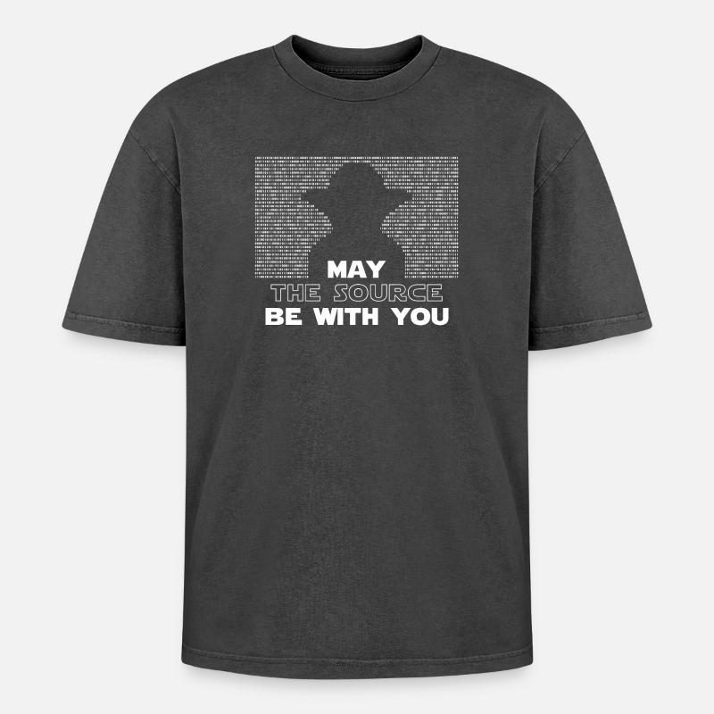 May the source be with you - Oversized Unisex Premium Acid-Washed T-Shirt - acid washed black