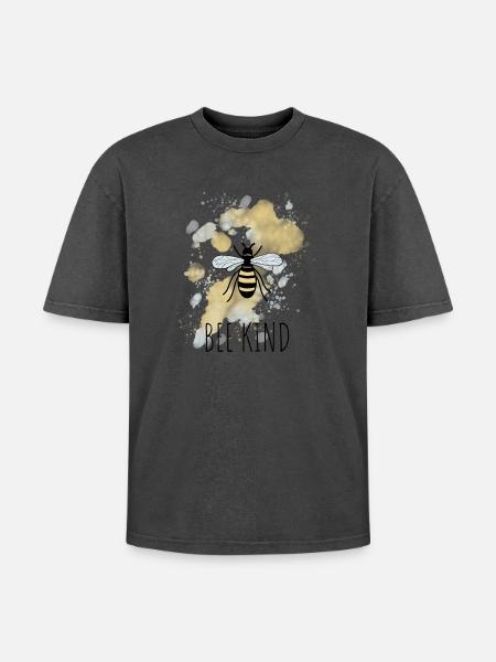 Bee Bee Child - Oversized Unisex Premium Acid-Washed T-Shirt - acid washed black