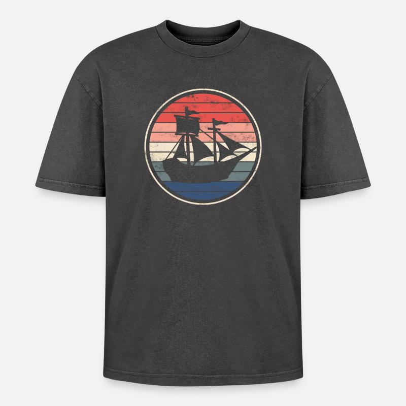 Boot Schiff Segelschiff - Oversized Unisex Premium Acid-Washed T-Shirt - Schwarz Acid Wash
