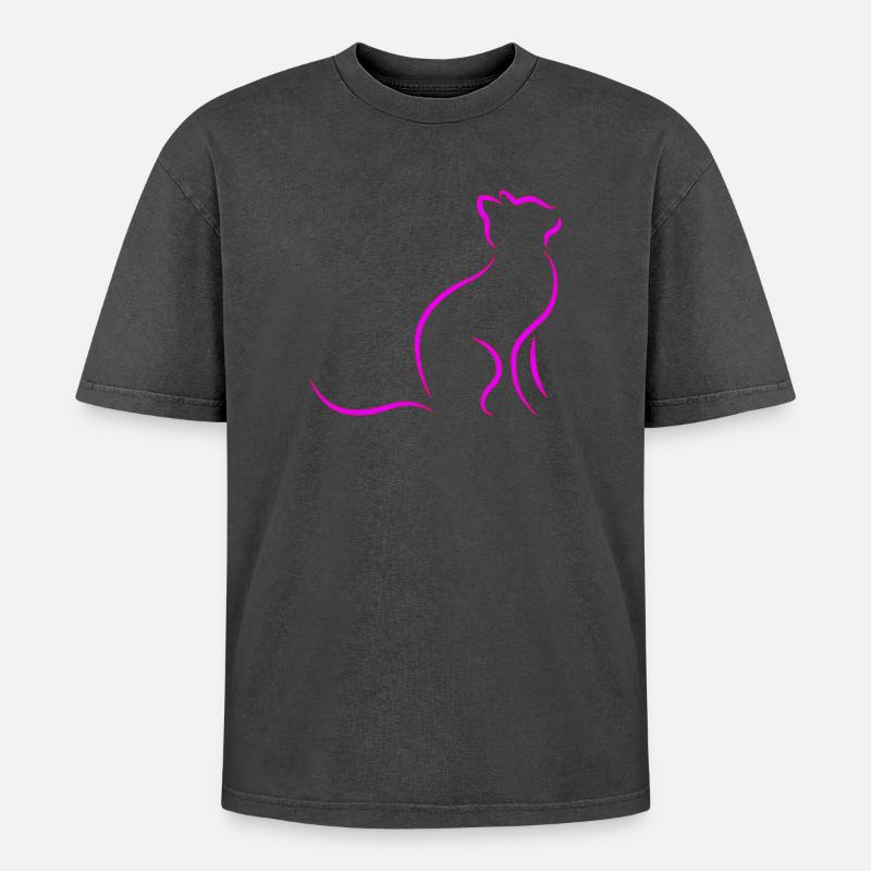 chat - T-shirt Premium unisexe oversize acid-washed - noir délavé acide