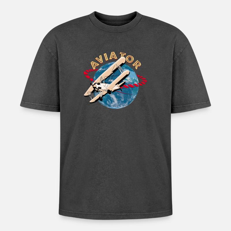 Aircraft Pilot - Aviator - Oversized Unisex Premium Acid-Washed T-Shirt - acid washed black