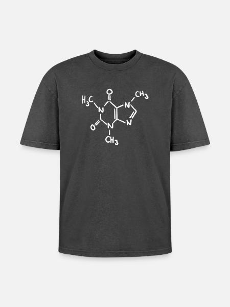 Caffeine Chalk Molecule - Oversized Unisex Premium Acid-Washed T-Shirt - acid washed black