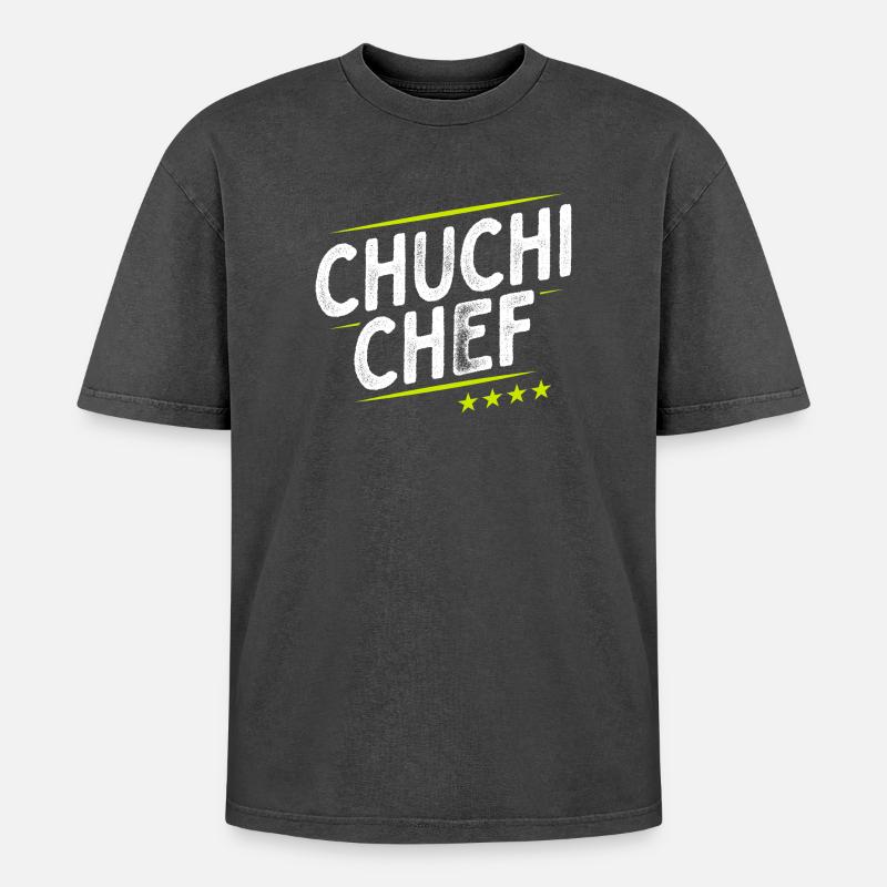 Küchenchef - Chuchi Chef - Schweizerdeutsch - Oversized Unisex Premium Acid-Washed T-Shirt - Schwarz Acid Wash