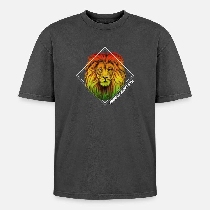 Regenbogenlöwe Diamond Muster - Oversized Unisex Premium Acid-Washed T-Shirt - Schwarz Acid Wash