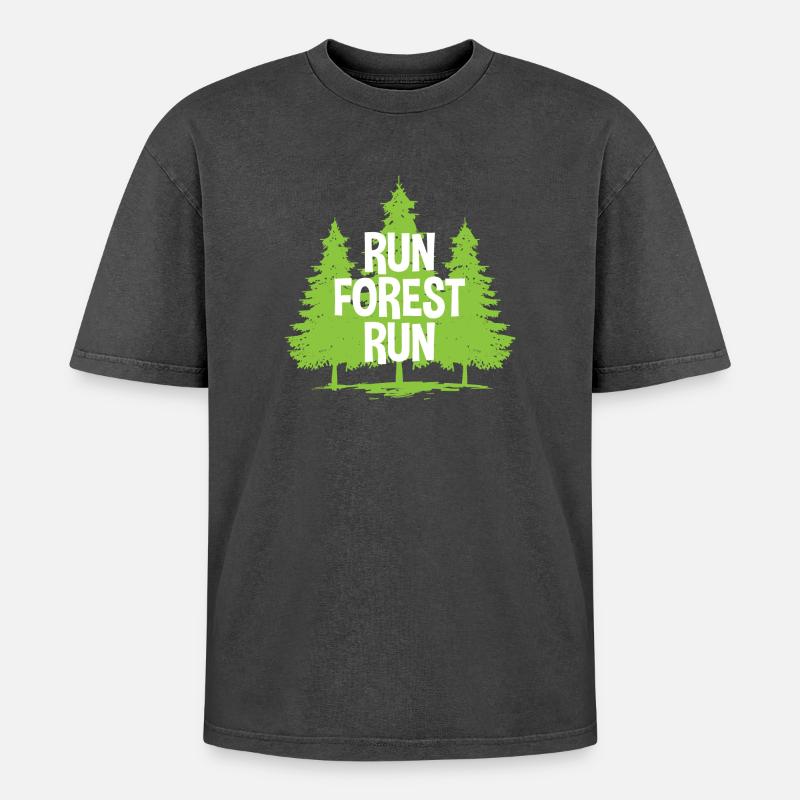 Run Forest Run - T-shirt Premium unisexe oversize acid-washed - noir délavé acide