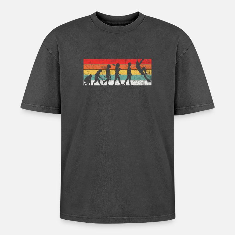 Kletterer Evolution - Oversized Unisex Premium Acid-Washed T-Shirt - Schwarz Acid Wash