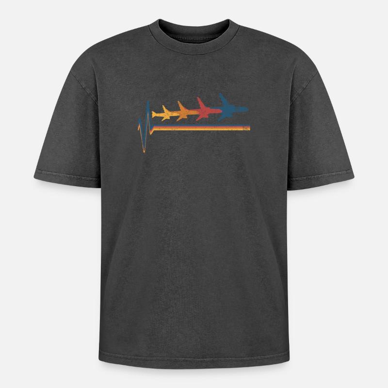 Flugzeug Flieger Luftfahrt - Oversized Unisex Premium Acid-Washed T-Shirt - Schwarz Acid Wash