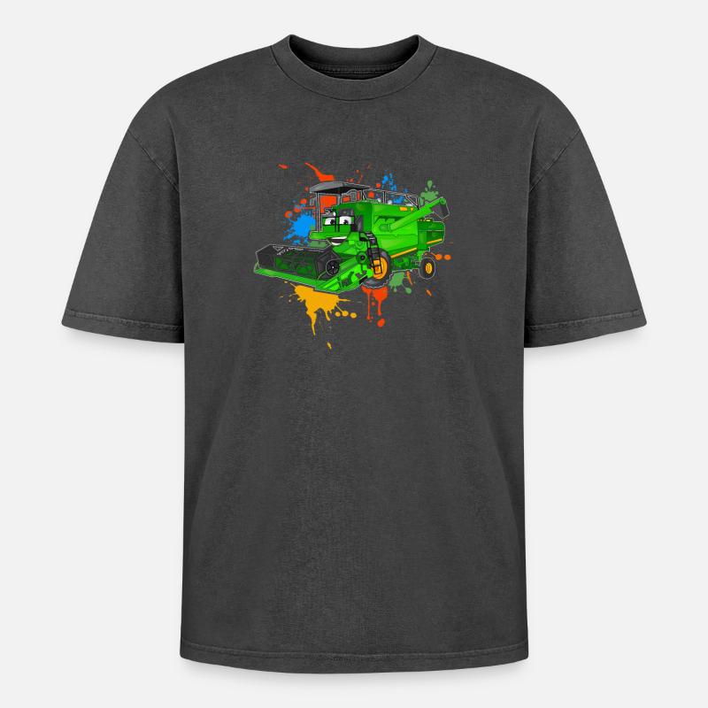Mähdrescher - Oversized Unisex Premium Acid-Washed T-Shirt - Schwarz Acid Wash