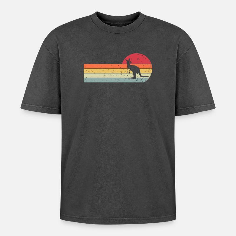Känguru - Oversized Unisex Premium Acid-Washed T-Shirt - Schwarz Acid Wash