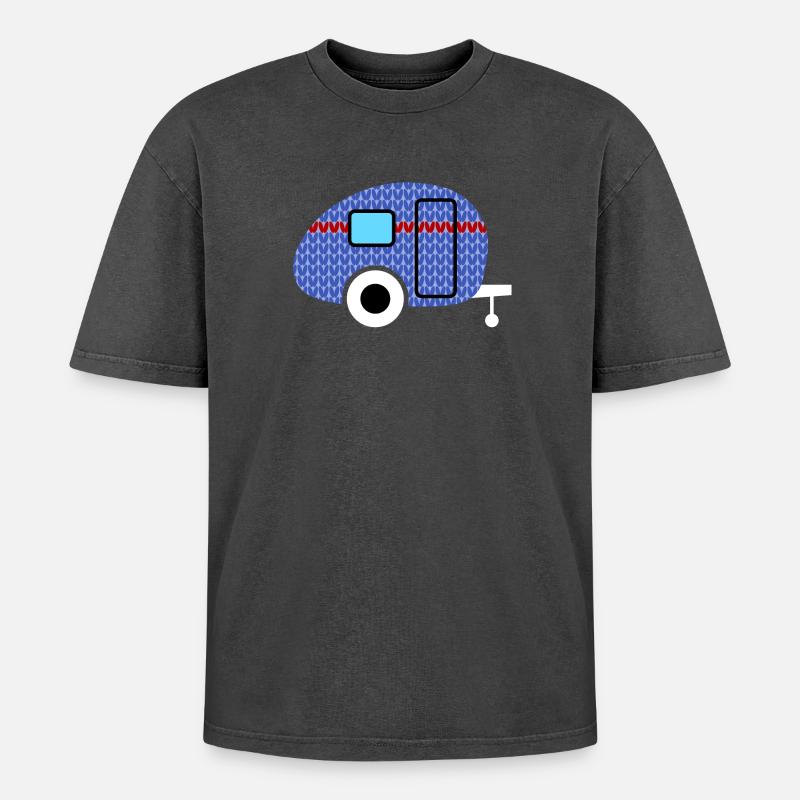 Caravan Knitting Pattern Caravan Camping Winter - Oversized Unisex Premium Acid-Washed T-Shirt - acid washed black