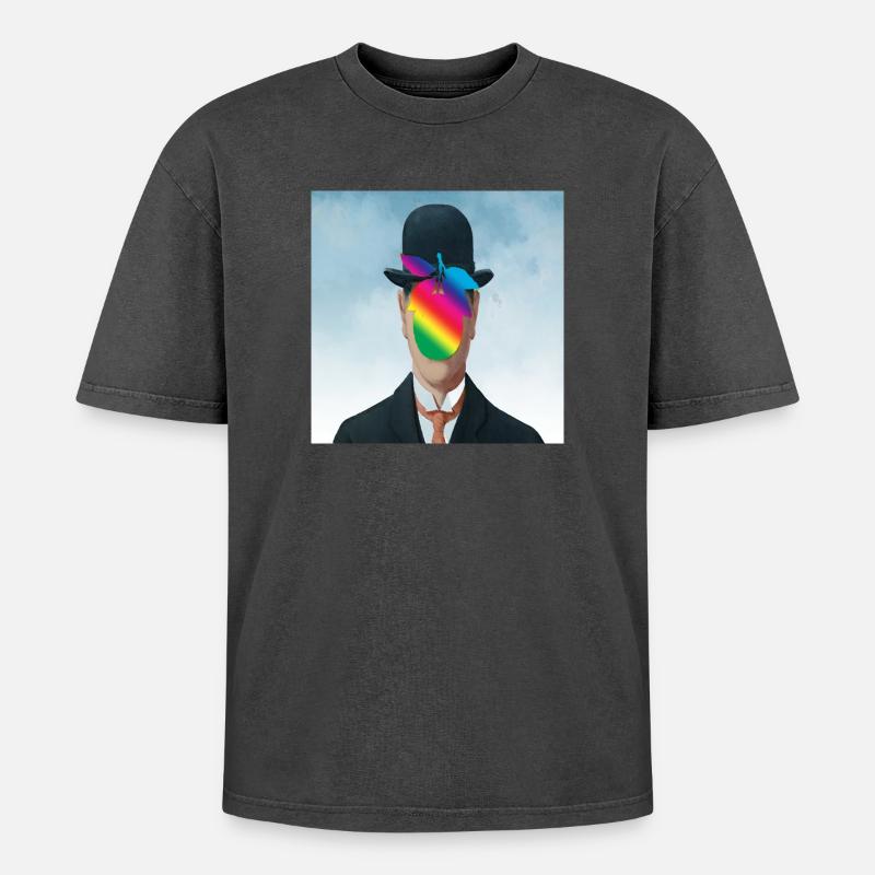 Rainbow Apple-Man - Oversized Unisex Premium Acid-Washed T-Shirt - acid washed black