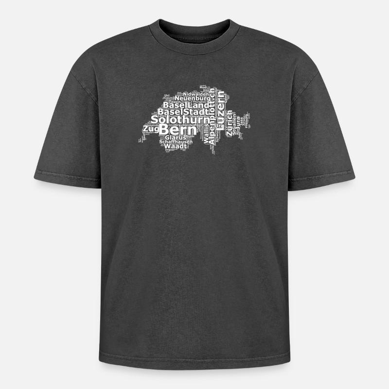 Suisse dialecte blanc - T-shirt Premium unisexe oversize acid-washed - noir délavé acide