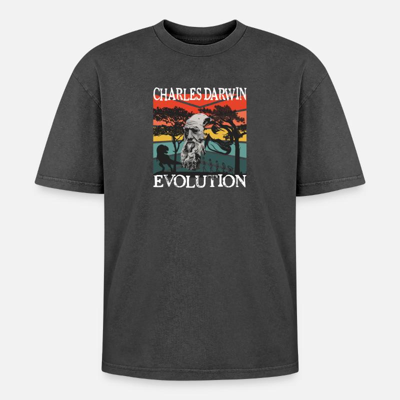 Charles Darwin Evolution textile Geschenkidee - Oversized Unisex Premium Acid-Washed T-Shirt - Schwarz Acid Wash