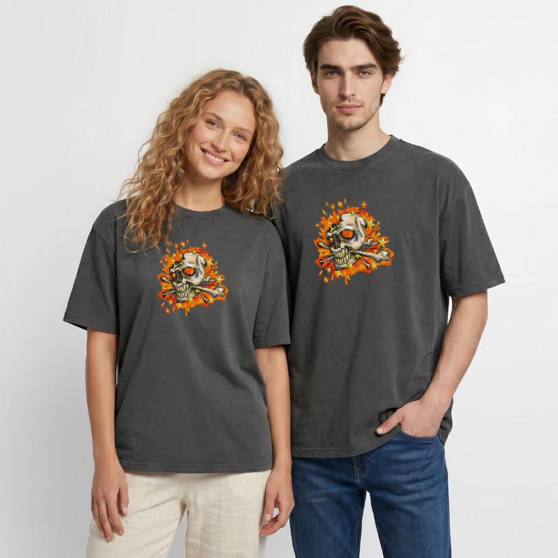 exploding skull Oversized Unisex Premium Acid-Washed T-Shirt