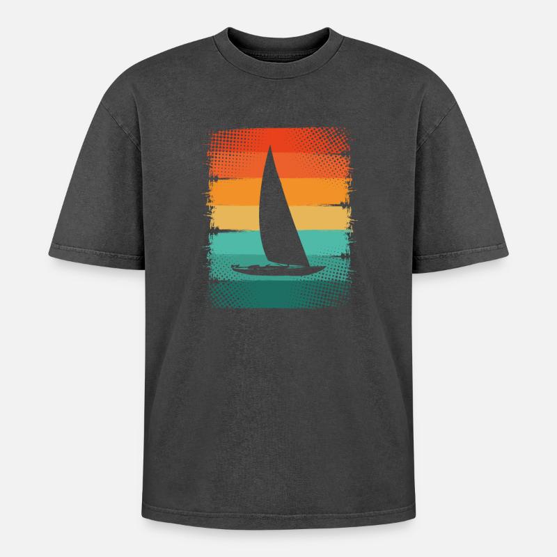 Segelboot - Oversized Unisex Premium Acid-Washed T-Shirt - Schwarz Acid Wash