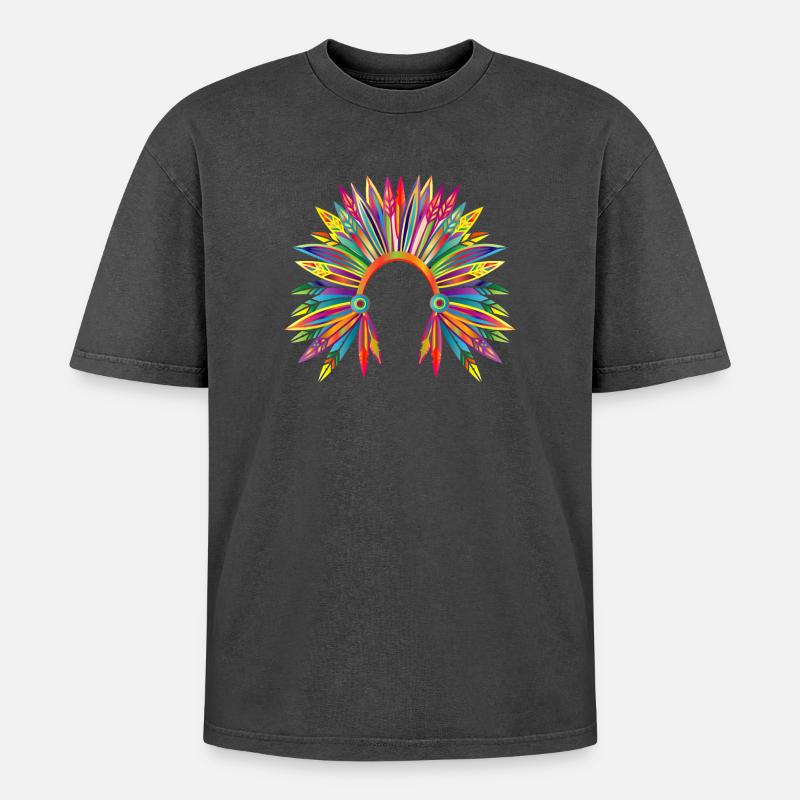 kunterbunter Kopfschmuck eines Häuptlings - Oversized Unisex Premium Acid-Washed T-Shirt - Schwarz Acid Wash