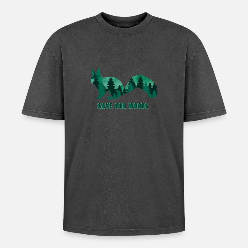 Umweltschutz Eichhörnchen Klimawandel Naturschutz - Oversized Unisex Premium Acid-Washed T-Shirt - Schwarz Acid Wash