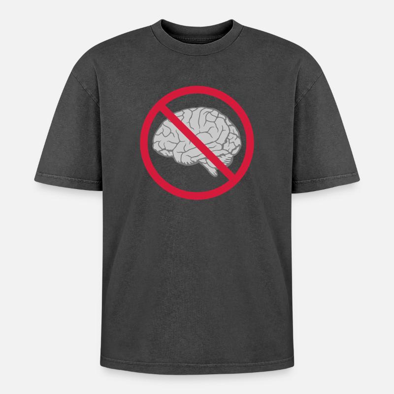 Brain Forbidden Shield - Oversized Unisex Premium Acid-Washed T-Shirt - acid washed black