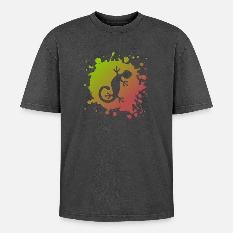 Eidechse Echse - Oversized Unisex Premium Acid-Washed T-Shirt - Schwarz Acid Wash