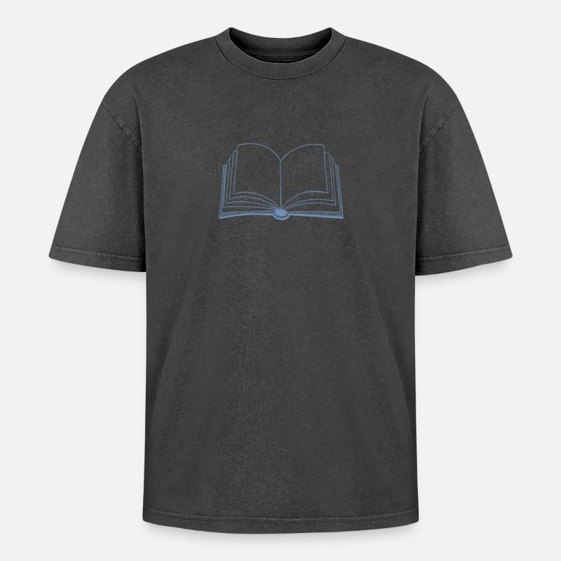Bücher offenes Buch - Oversized Unisex Premium Acid-Washed T-Shirt - Schwarz Acid Wash