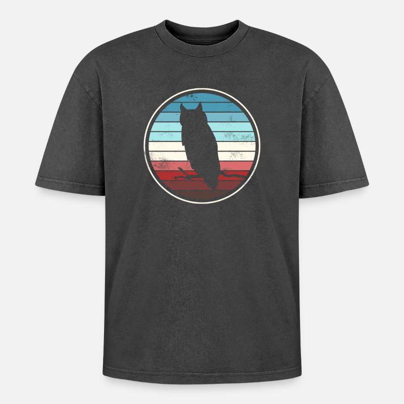 Eule Eulen - Oversized Unisex Premium Acid-Washed T-Shirt - Schwarz Acid Wash