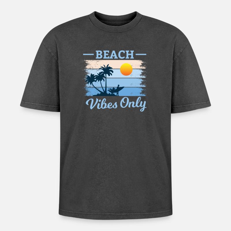 Beach Palm Tree Sunset Design - Oversized Unisex Premium Acid-Washed T-Shirt - acid washed black
