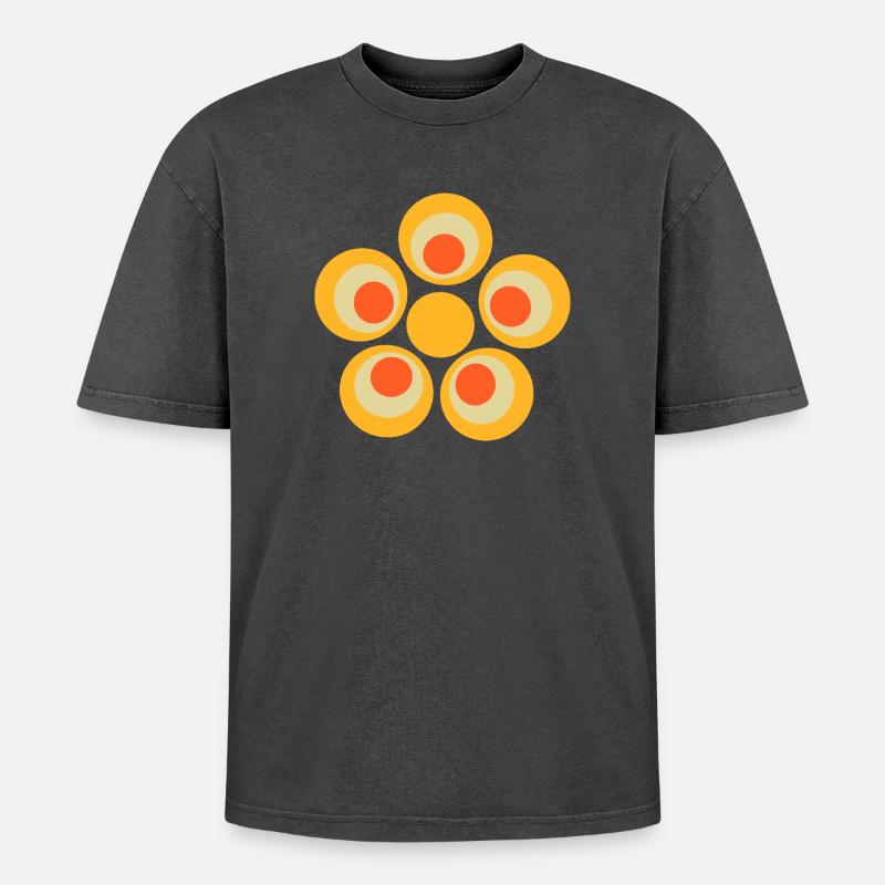 70s Flower Pattern - Oversized Unisex Premium Acid-Washed T-Shirt - acid washed black