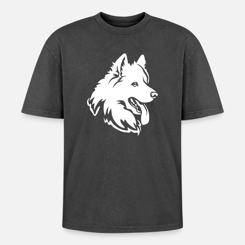 Samojede Kopf "Black Edition" - Oversized Unisex Premium Acid-Washed T-Shirt - Schwarz Acid Wash