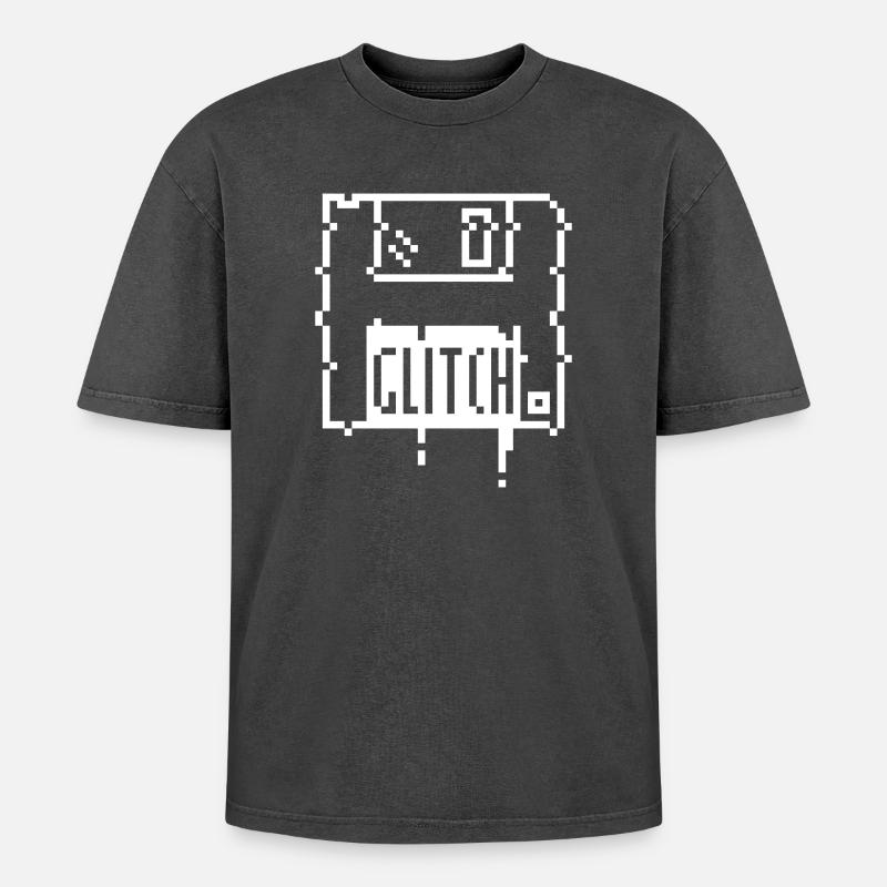 8bit glitch disk - Oversized Unisex Premium Acid-Washed T-Shirt - Schwarz Acid Wash