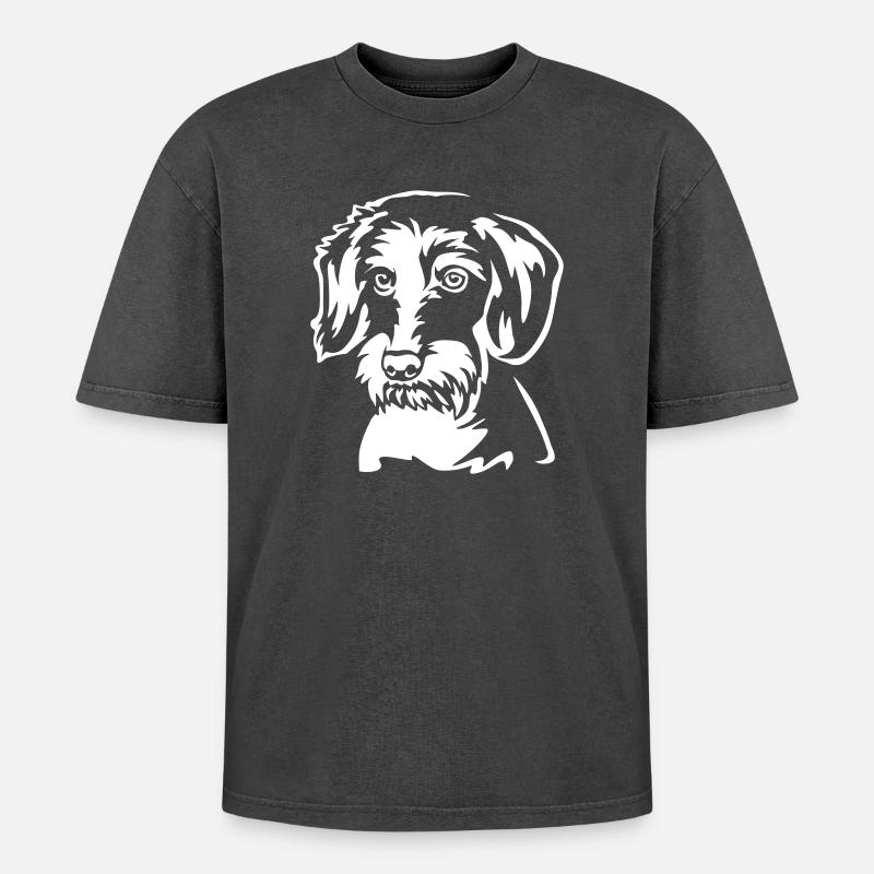 Dackel Kopf "BlackEdition" - Oversized Unisex Premium Acid-Washed T-Shirt - Schwarz Acid Wash