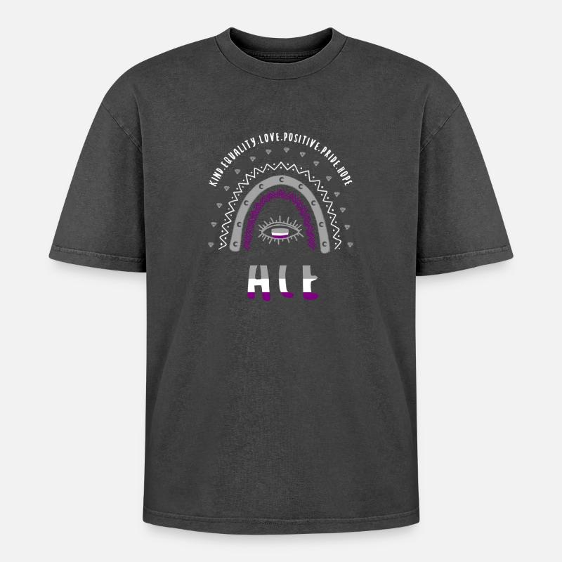 Boho Rainbow Ace Pride - Oversized Unisex Premium Acid-Washed T-Shirt - acid washed black