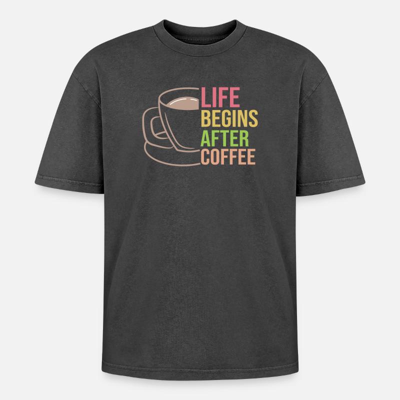 Kaffeetasse Statement Kaffee Trinken Koffein - Oversized Unisex Premium Acid-Washed T-Shirt - Schwarz Acid Wash