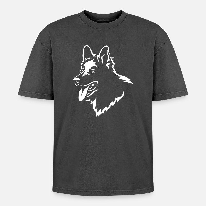 Schweizer Schäferhund Kopf - Oversized Unisex Premium Acid-Washed T-Shirt - Schwarz Acid Wash