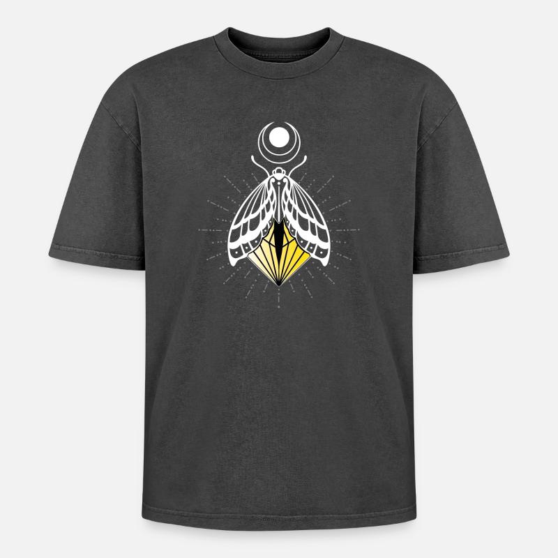 Firefly Moth Moth Moth - Oversized Unisex Premium Acid-Washed T-Shirt - acid washed black