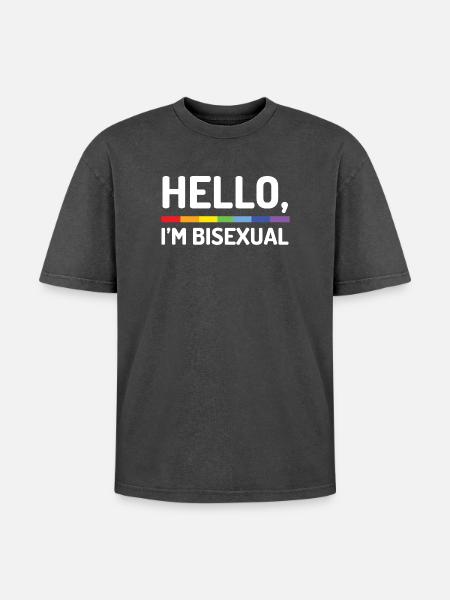 Hello, I'm Bisexual - Oversized Unisex Premium Acid-Washed T-Shirt - acid washed black