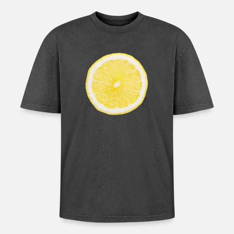 Half lemon - Oversized Unisex Premium Acid-Washed T-Shirt - acid washed black