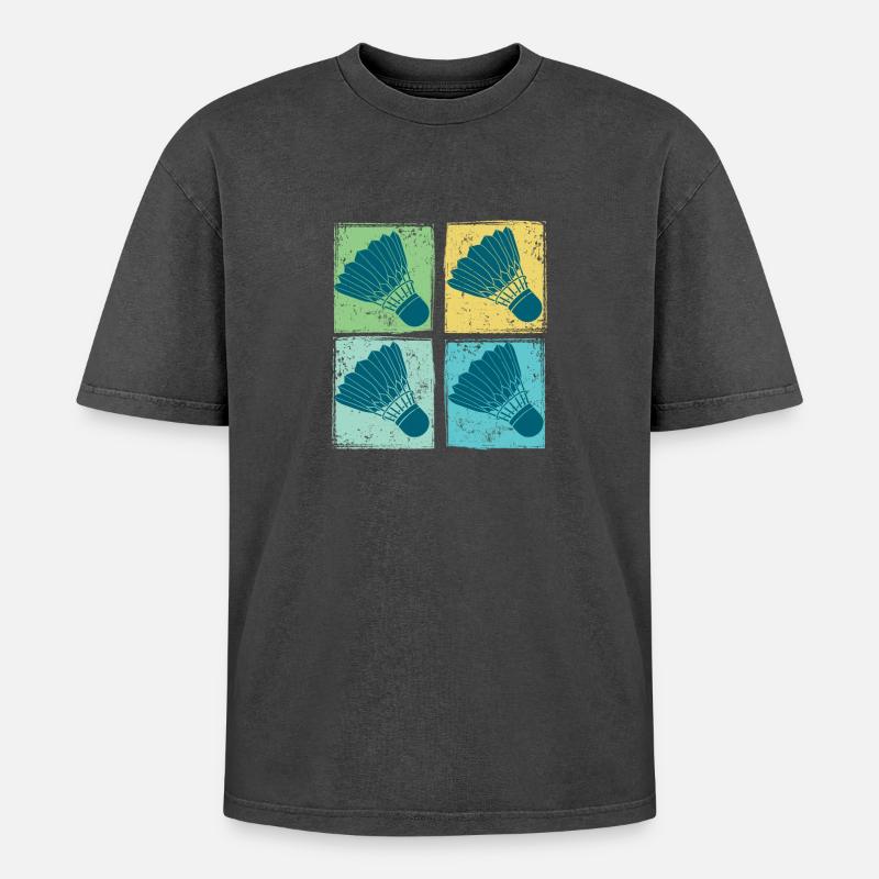 Badminton Shuttlecocks Pop Art - Oversized Unisex Premium Acid-Washed T-Shirt - acid washed black