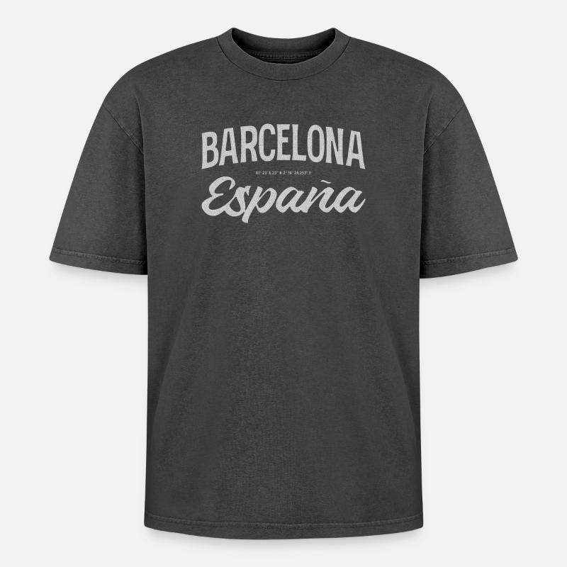 Conception du scénario Barcelona España - T-shirt Premium unisexe oversize acid-washed - noir délavé acide