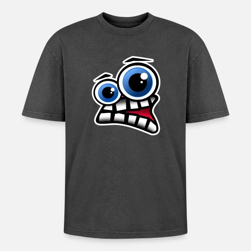 Gesicht Comic - Oversized Unisex Premium Acid-Washed T-Shirt - Schwarz Acid Wash