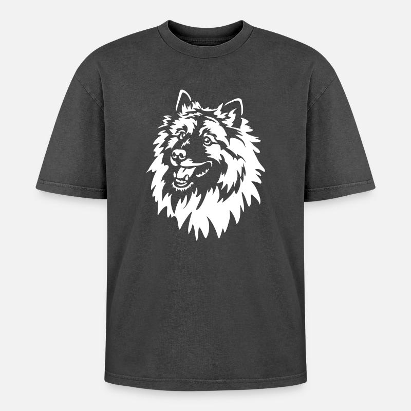 Wolfsspitz Head "Black Edition" - Oversized Unisex Premium Acid-Washed T-Shirt - acid washed black