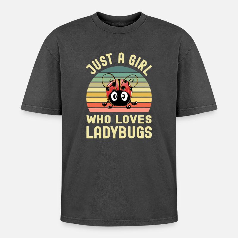 Ladybird - Oversized Unisex Premium Acid-Washed T-Shirt - acid washed black