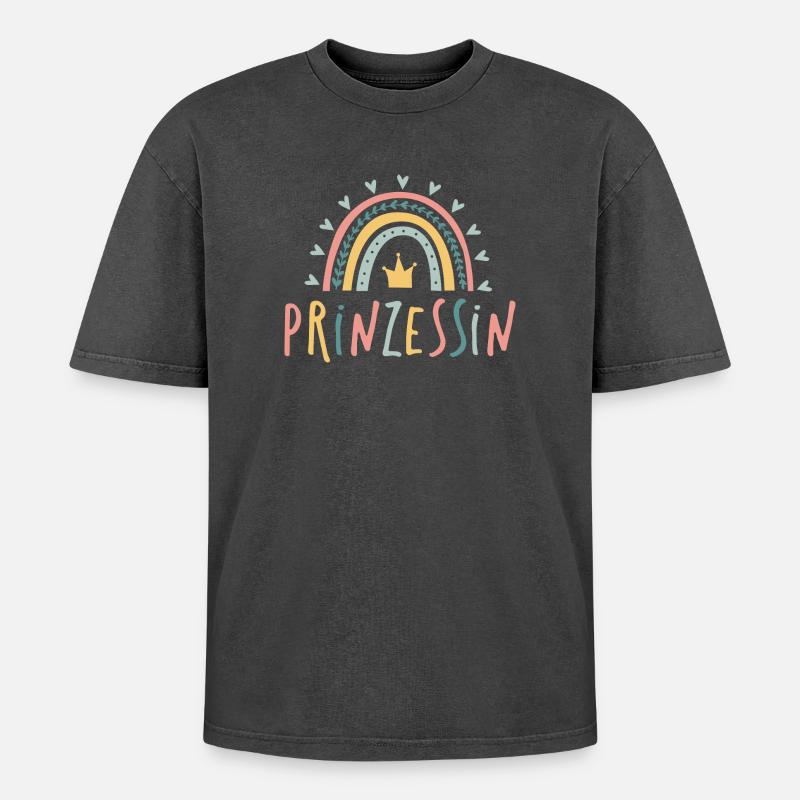 Prinzessin - Regenbogen - Oversized Unisex Premium Acid-Washed T-Shirt - Schwarz Acid Wash