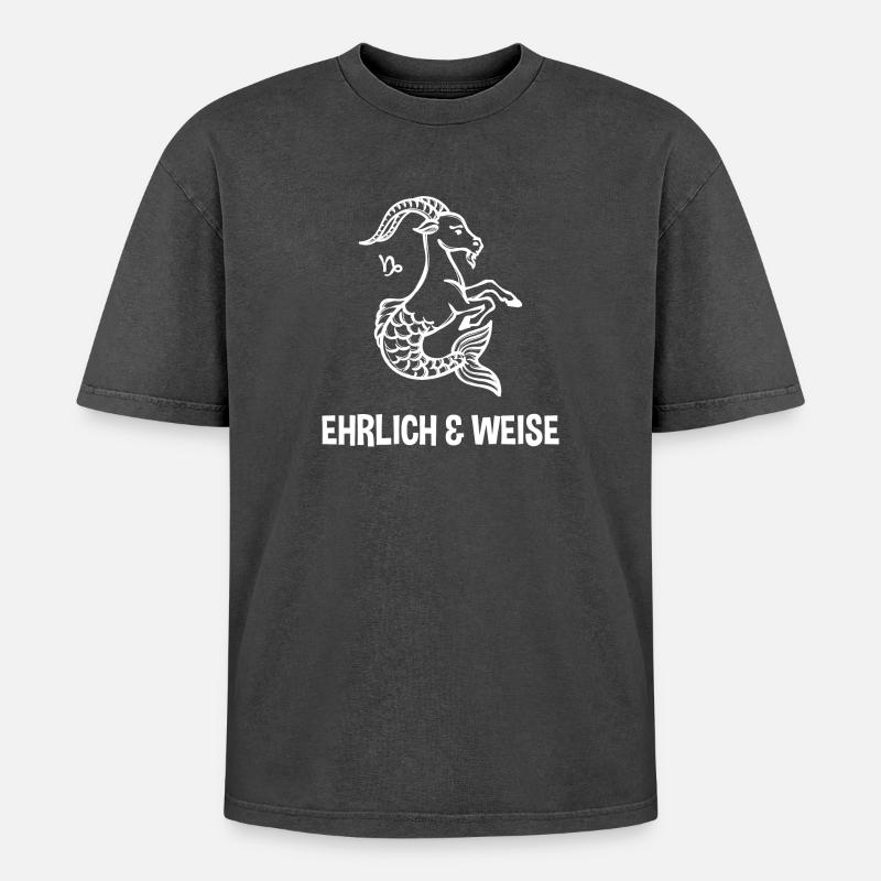 Steinbock Statement Astrologie Tierkreiszeichen - Oversized Unisex Premium Acid-Washed T-Shirt - Schwarz Acid Wash